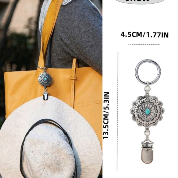 Vintage Silver and Turquoise Charm Keychain Hat Clip Holder - Picture 1 of 5